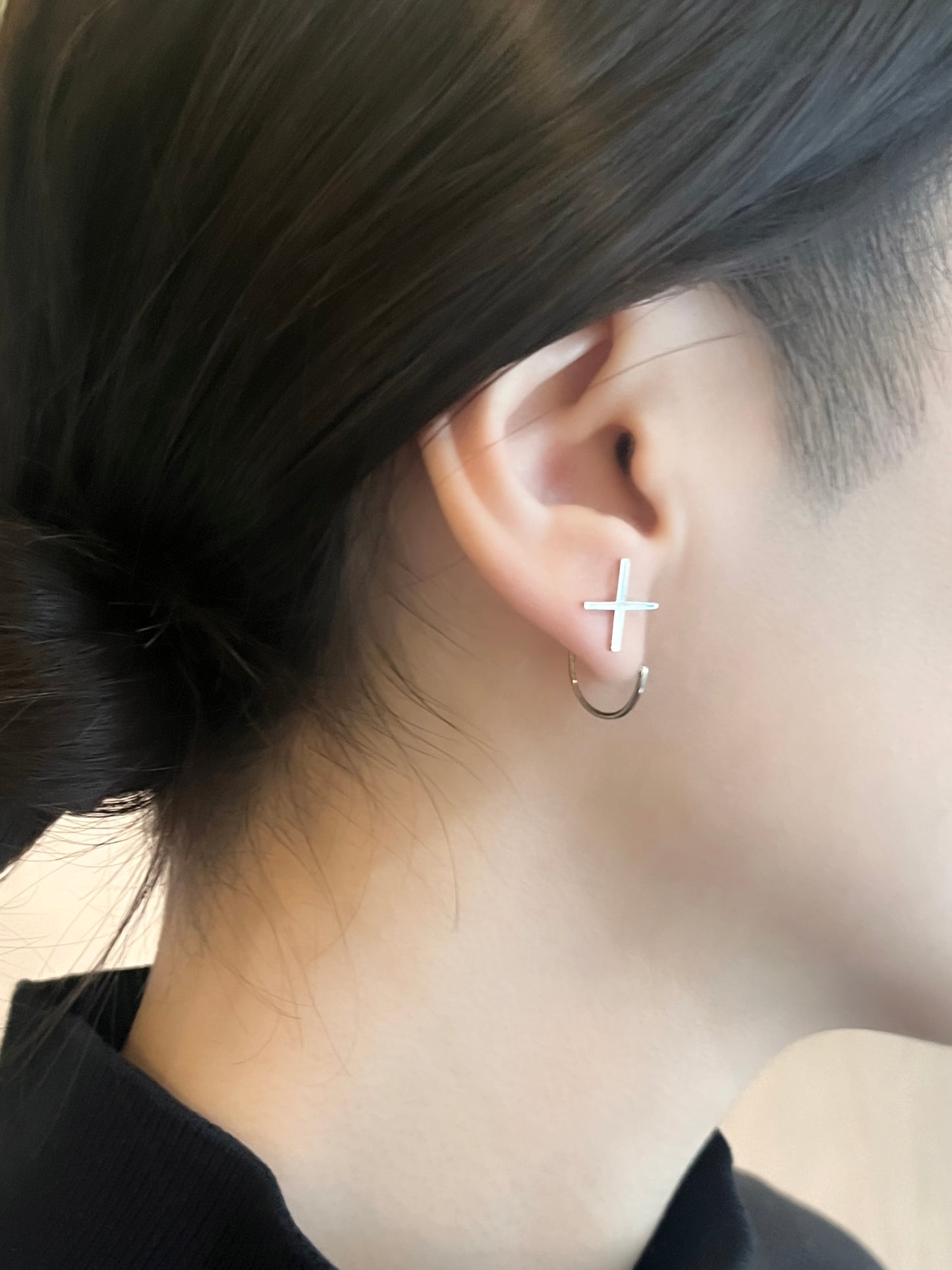 cross | クロス | Pierced earrings | Sterling Silver |  Large